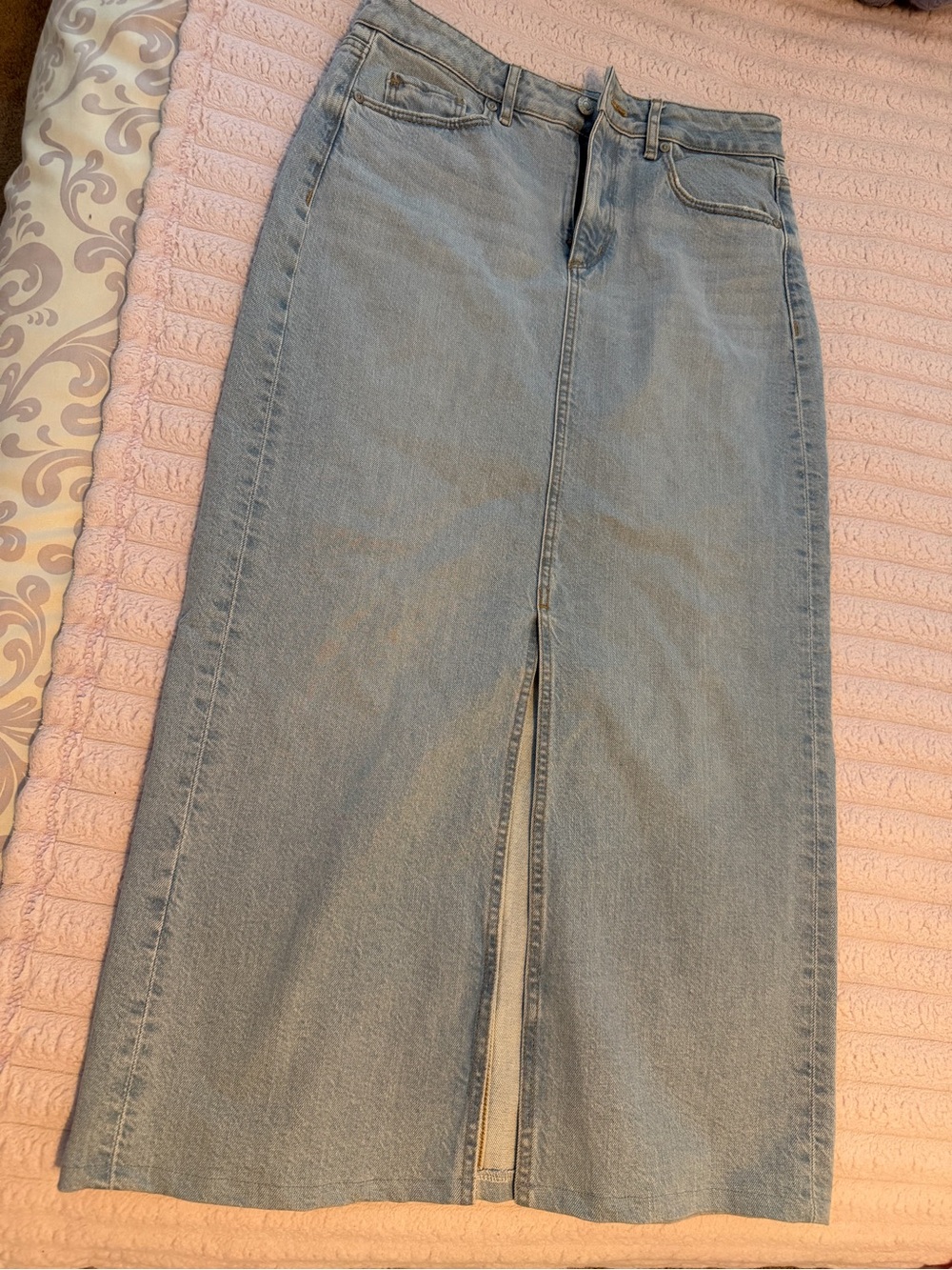 LOFT Light Blue Denim Maxi Skirt with Front Slit